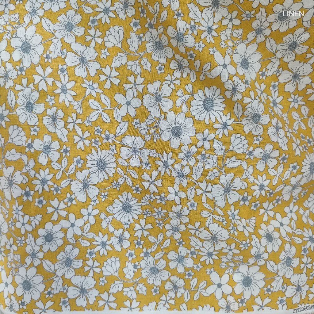 88 RAJATEX.ID Kain katun Pure linen motif limited edition bunga daun - bahan cotton serat linen moti