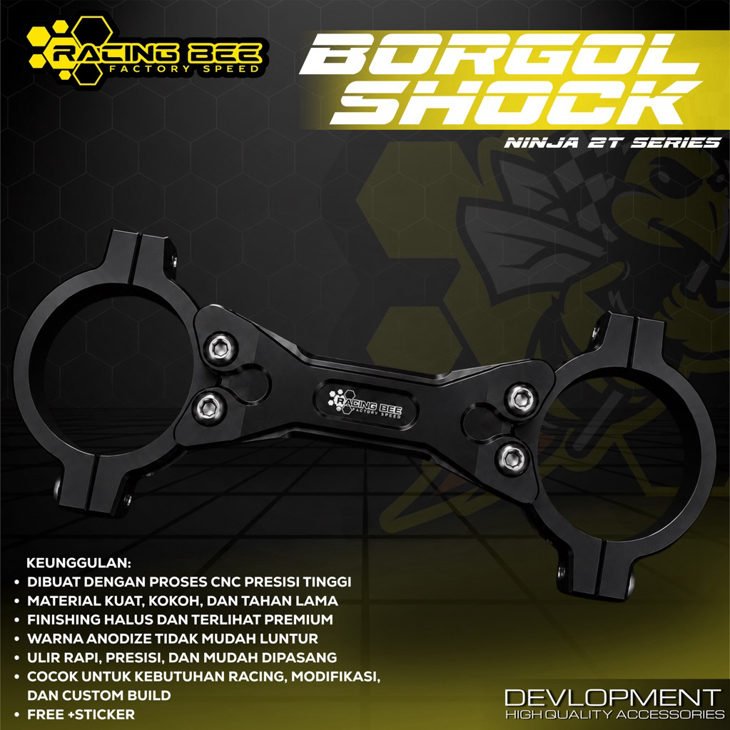 BORGOL SHOCK DEPAN STABILIZER NINJA R SS RR FULL CNC BLACK RACING BEE