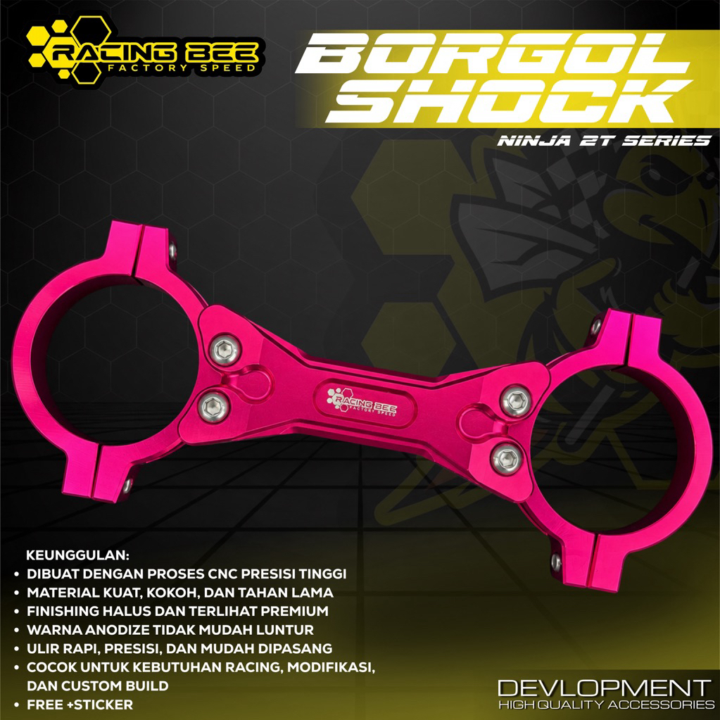BORGOL SHOCK DEPAN STABILIZER NINJA R SS RR FULL CNC PINK RACING BEE