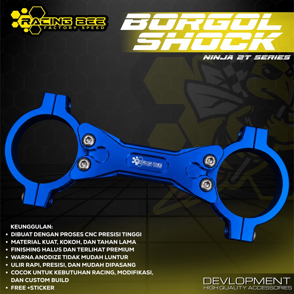 BORGOL SHOCK DEPAN STABILIZER NINJA R SS RR FULL CNC BLUE RACING BEE