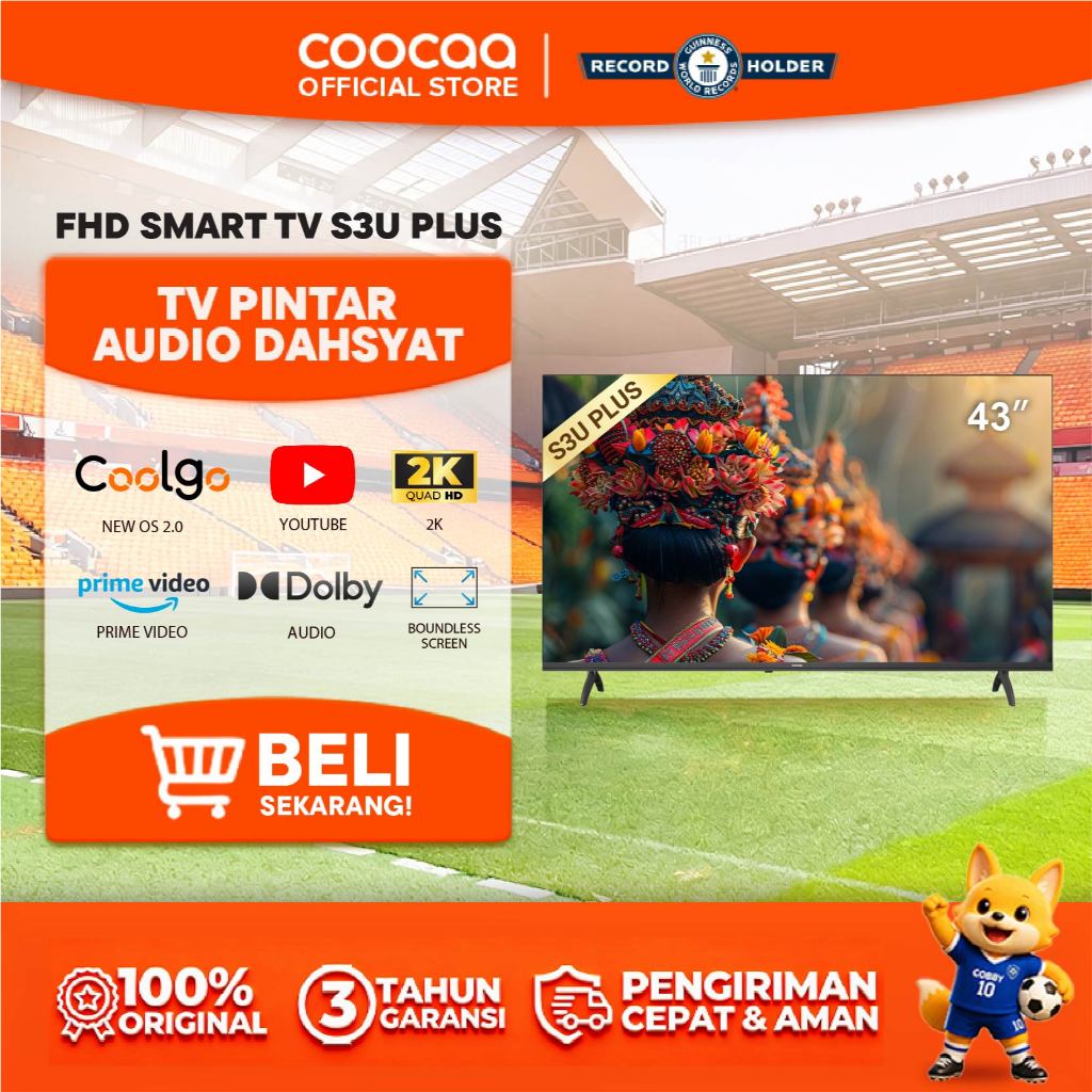 [NEW]COOCAA 43 inch S3U PLUS - Coolita 3.0 - Smart TV - Youtube/ Prime Video - Dolby Audio (COOCAA 4