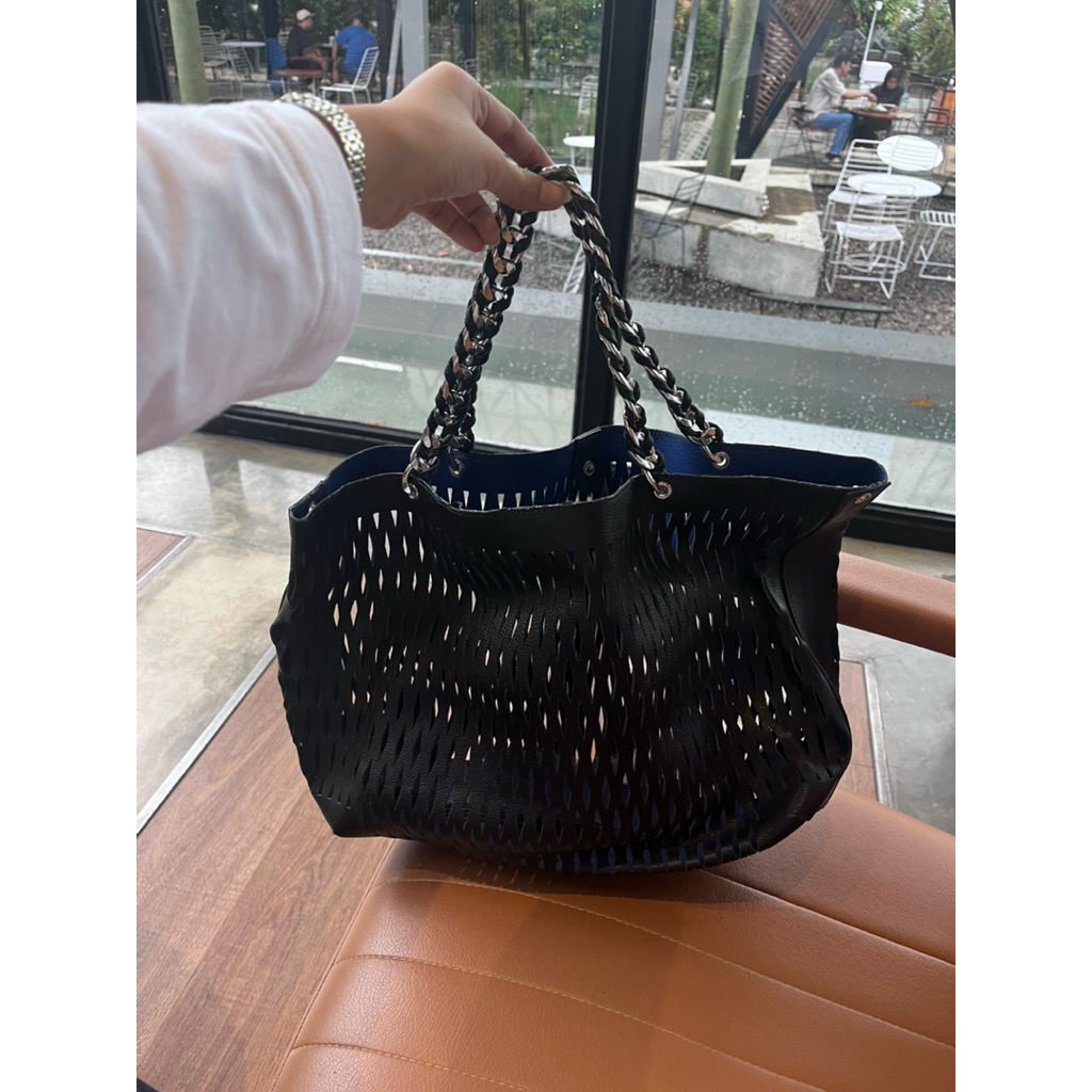 Tas tenteng marita jaring2 dua warna kulit | Tote bag jaring two tone tali rantai
