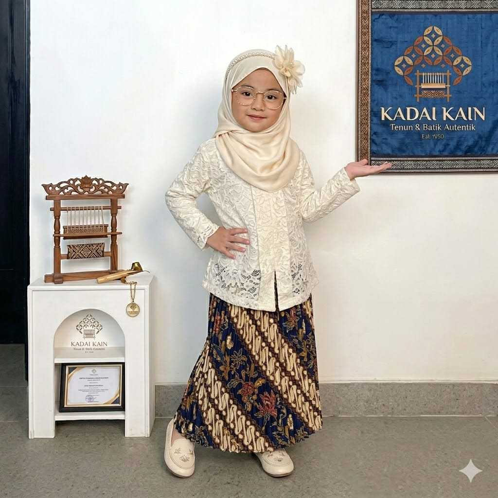 Baju Adat Kebaya Setelan Anak Kartini / Kartini Lengan Panjang Rok plisket original by Kadai kain