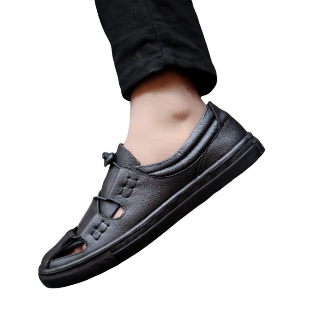 Sepatu Slip On Kulit Asli Slop Pansus Hitam Pria