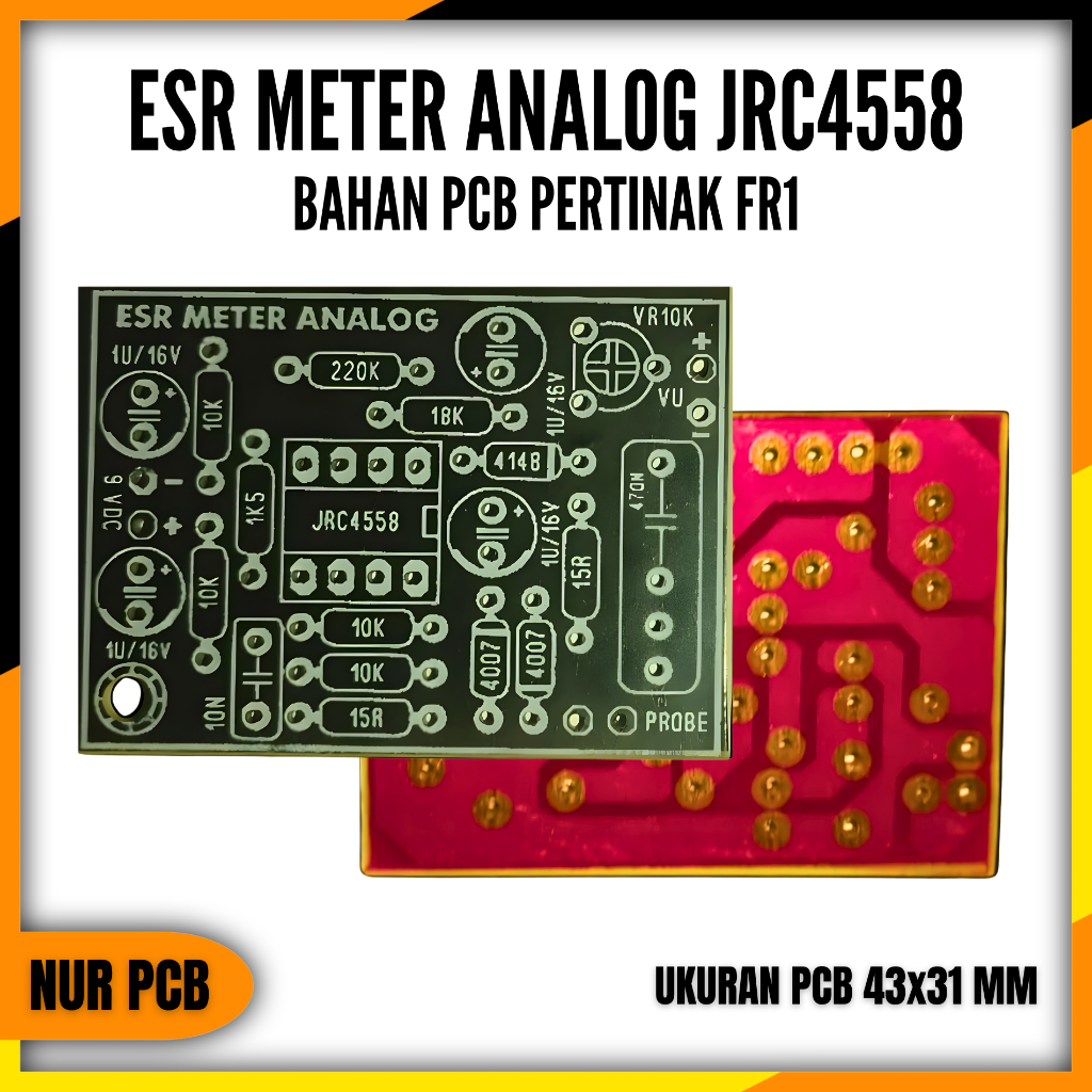 PCB ESR Meter Analog JRC4558 0-9VDC Tester Elco Kapasitor PCB DIY ACC-025