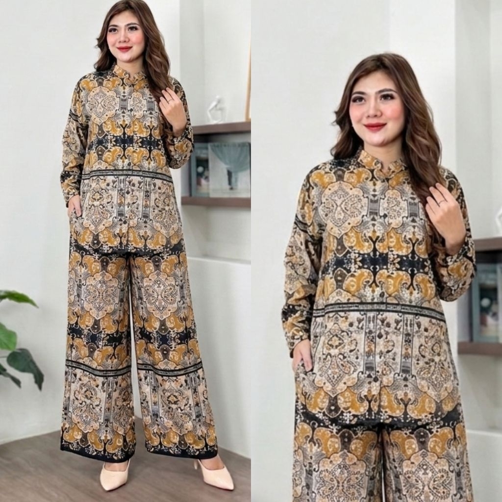 TASYA SET CPLP PANJANG  KULOT MOTIF KAYU  SERUT TENGAH ONESET TERBARU SETELAN PAJAMAS ADEM NYAMAN  K