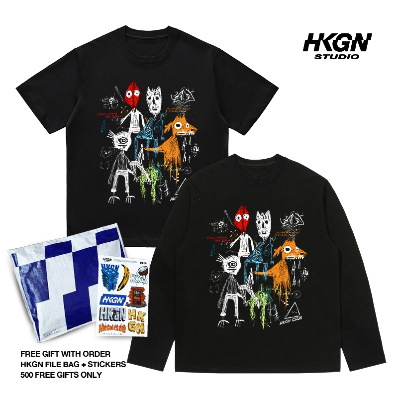 HKGN Heavyweight Tshirt 230g16s Kaos Katun Combed Kaos Kerah Bulat Amerika Kaos Tebal Unisex Couple