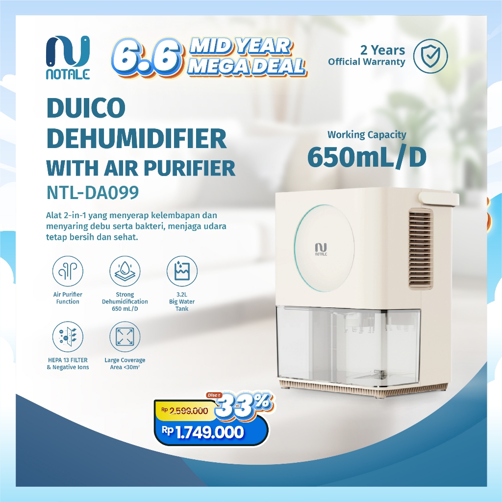 Notale Duico Dehumidifier Serap Lembab Ruangan Humidifier Ruangan NTL-DA099