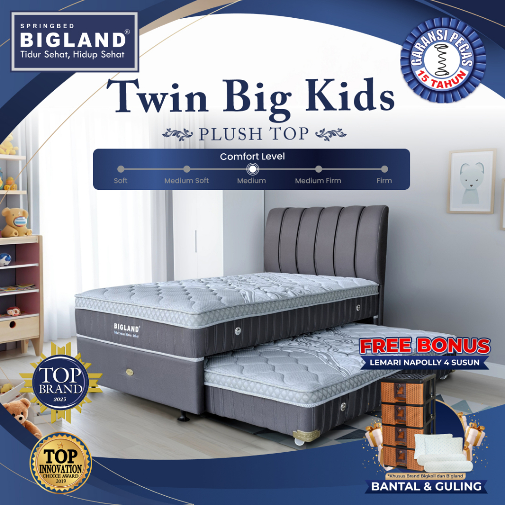 Bigland Springbed Twin Big Kids (Kasur Sorong Anak) - FREE 2 Bantal & 2 Guling