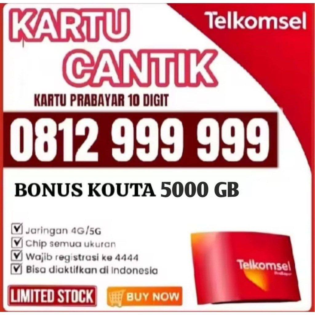 PROMO TERBATAS kartu perdana Telkomsel nomor cantik bonus Kouta internet 3000 GB bisa di gunakan di 