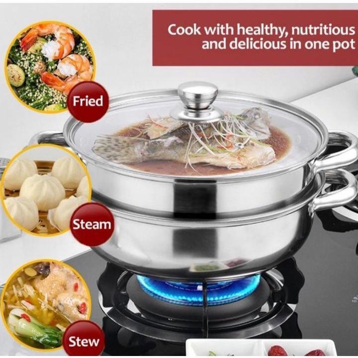 Panci Kukus 2 Susun BMW Kitchenware Panci Set Steamer Stainless Kukus Ikan Siomay Bakpao Panci Kukus