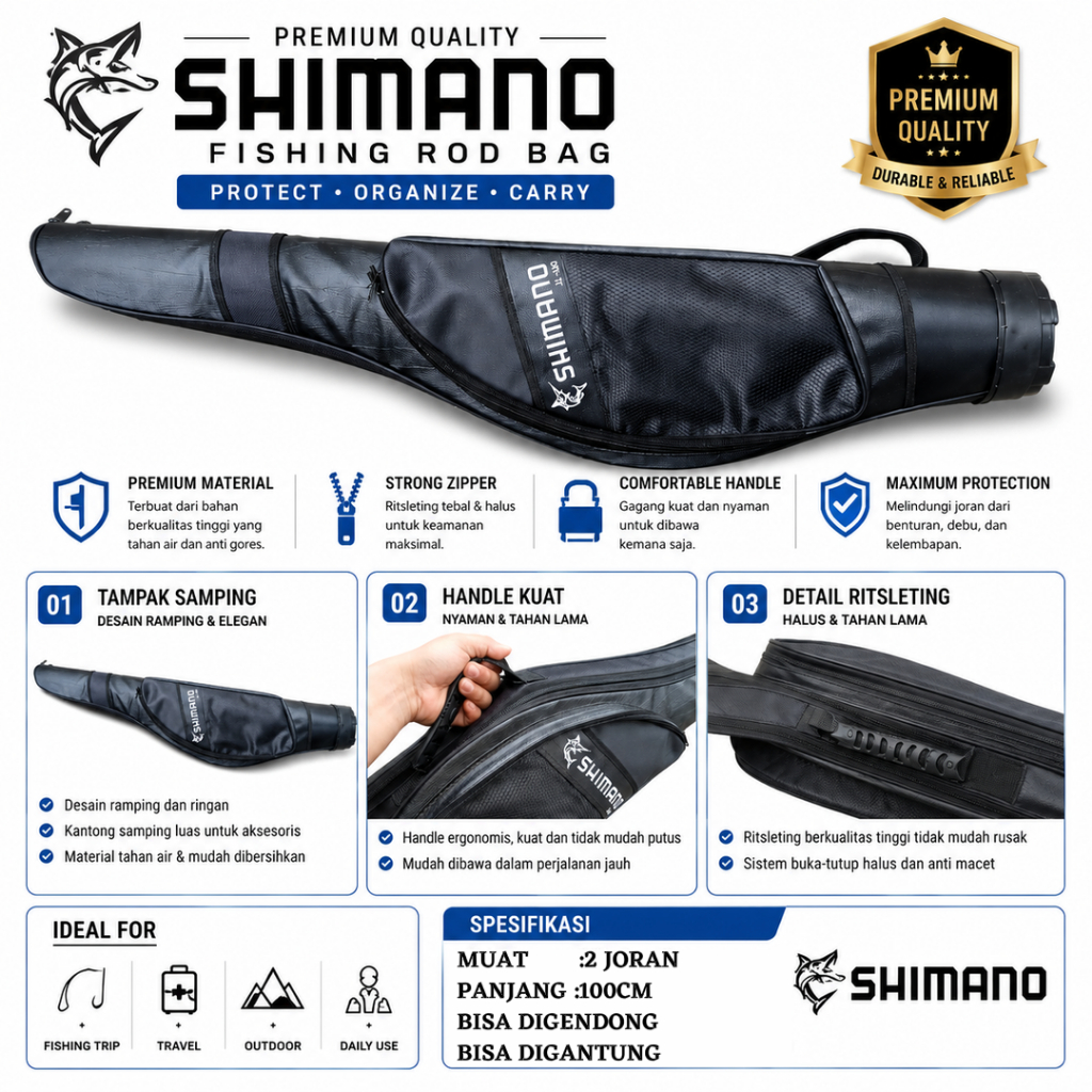 Tas Pancing shimano oscar premium 100cm muat 2 joran bahan tebal | Tas joran pancing shimano mangkok