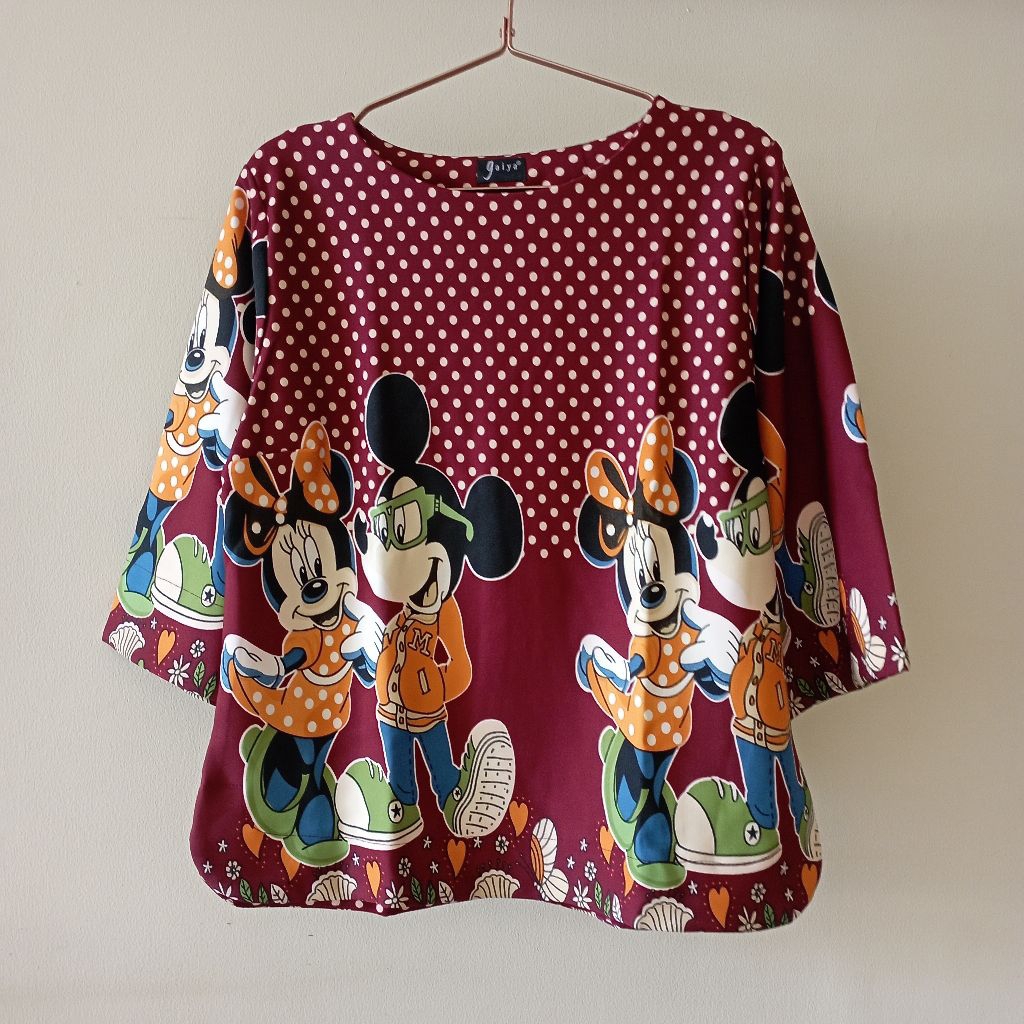 NEW atasan blus wanita scuba premium tebal lengan sesiku motif