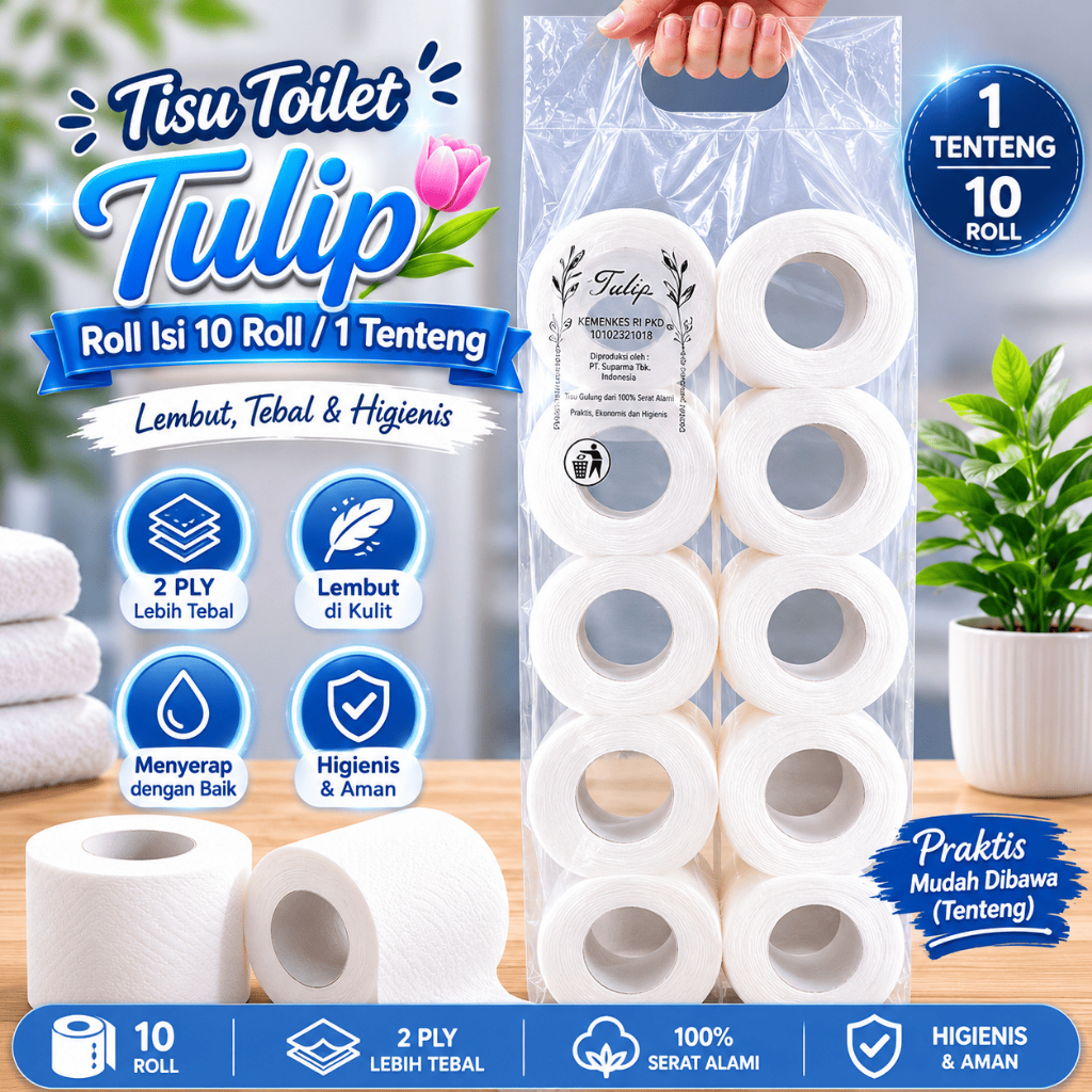 Tisu TULIP ROLL 1 PACK ISI 10 ROLL - Tisu roll beremboss - tisu toilet