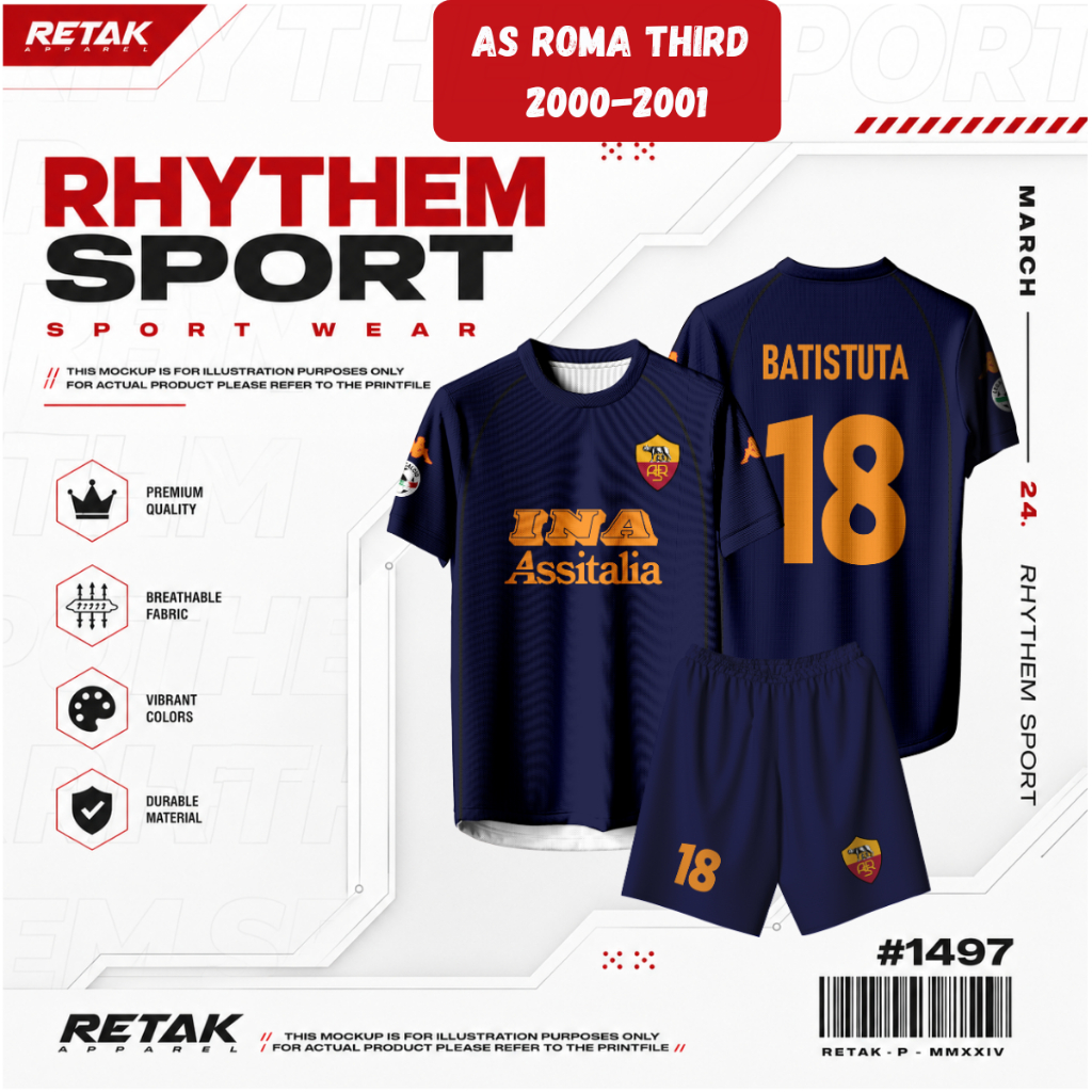 Jersey Bola AS ROMA THIRD 2000-2001 Free custom nama dan nomor untuk dewasa dan anak anak Full Print