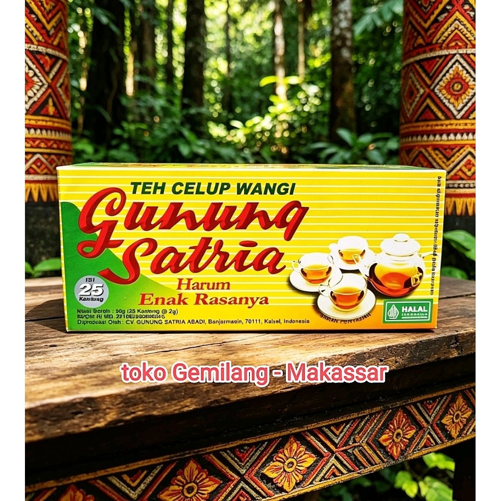 Teh celup gunung satria 50g isi 25 kantong, Tehnya Banjarmasin, wangi, harum dan enak rasanya, aroma