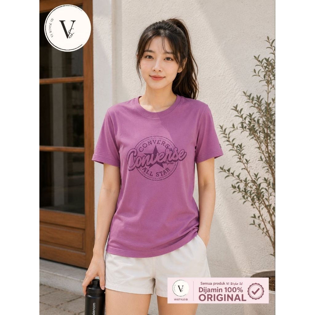 Converse Tshirt Kaos Katun Baju Olahraga Sport Wanita Ungu Baju Olahraga Baju Converse Original 100%