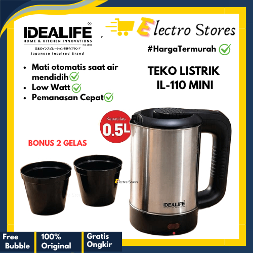 IDEALIFE Kettle Electric IL110 Mini - Pemanas Air 500 ml / Teko Listrik Mini 0,5 Liter Low Watt IL 1