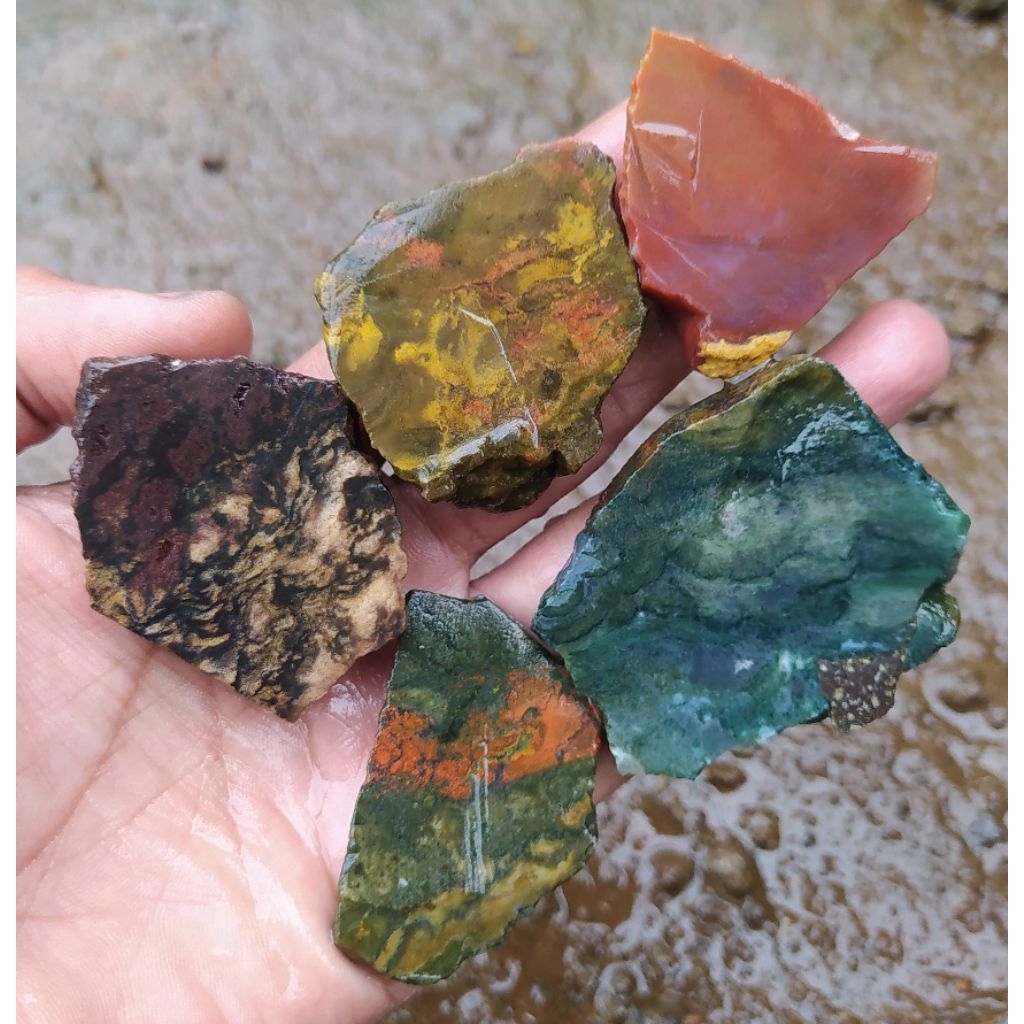 bahan lempengan batu akik pancawarna garut borongan paket hemat