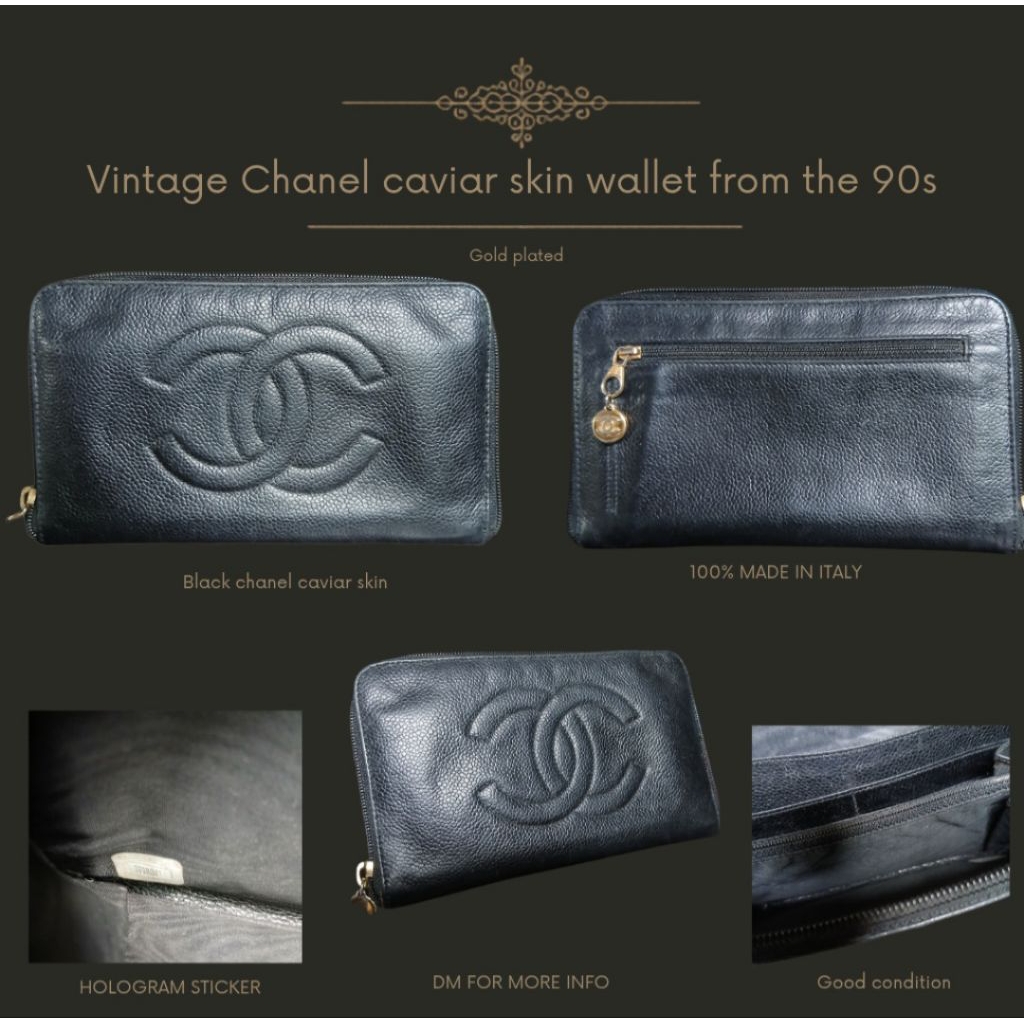 90's chanel black caviar leather wallet