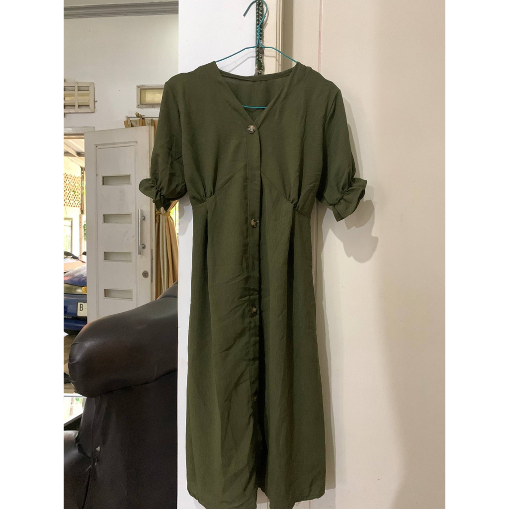 [BARU] Dress Button V Neck Formal / V Neck Dress