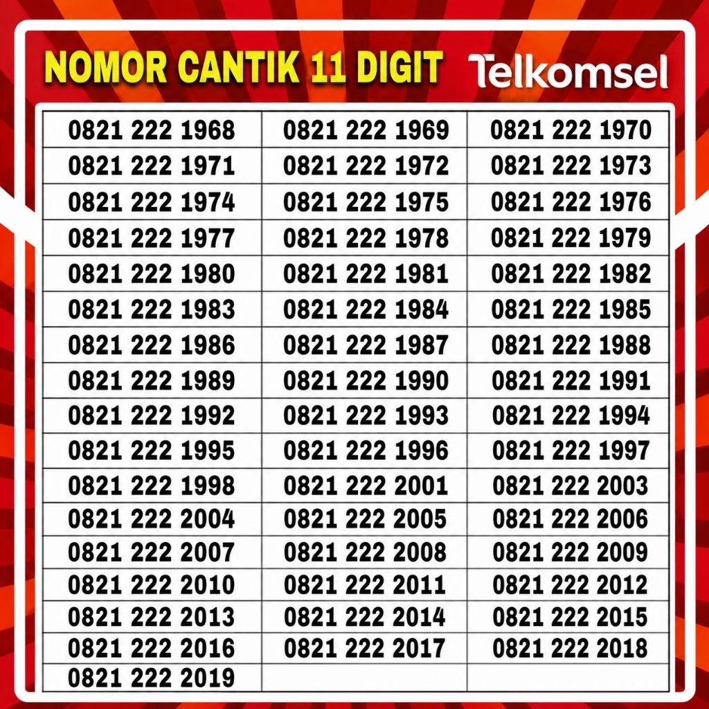 Nomor Cantik Simpati 11 Digit Tahun 1970 1971 1972 1973 1974 1975 1976 1977 1978 1979 1980 1981 1982