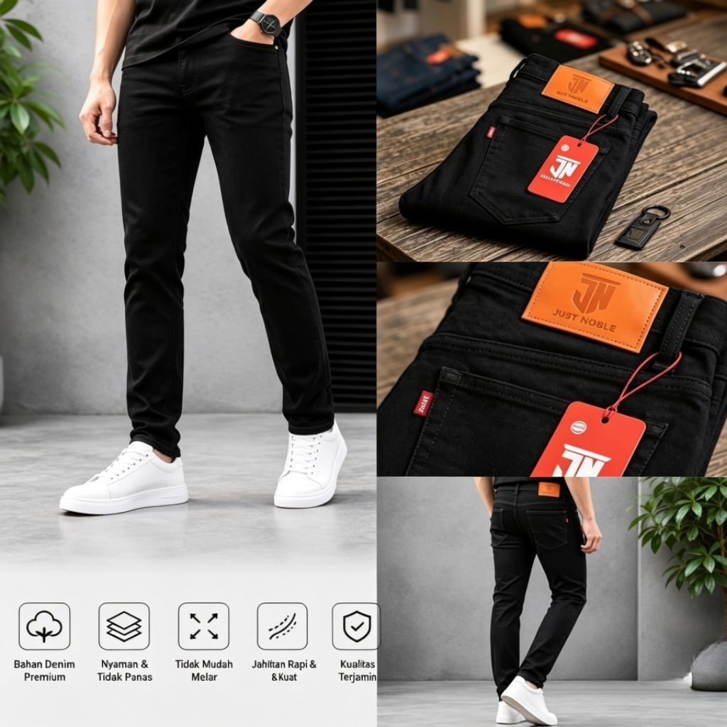 Celana Jeans Panjang Pria Slimfit Hitam Pekat Bahan Naomi Premium