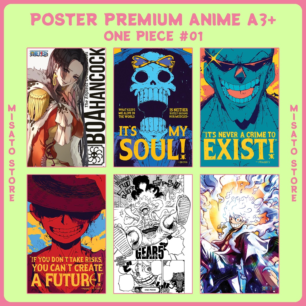 Poster Premium Full HD Anime A3+ : One Piece [Episode 01] - Boa Hancock, Brook, Franky, Monkey D. Lu