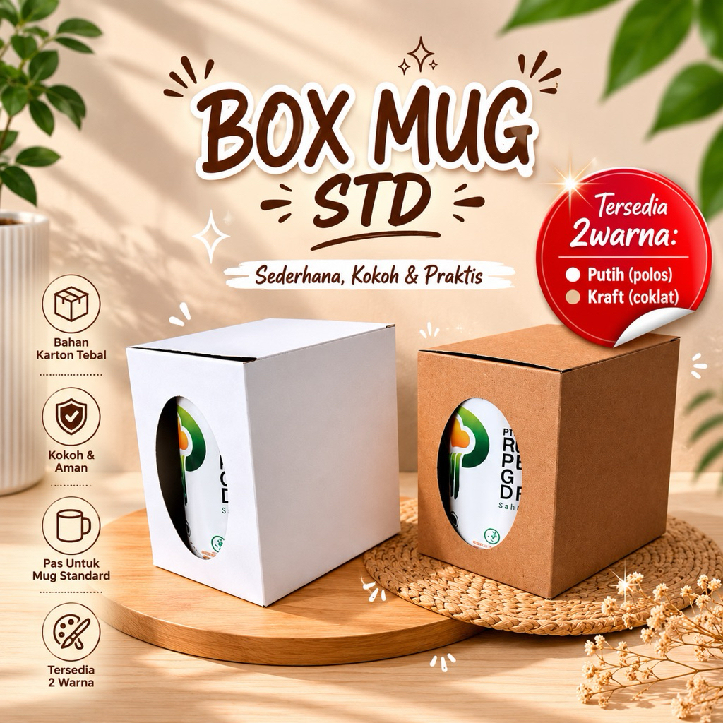 Box Mug Coklat / Dus Mug Coklat / Box Putih / Box Craft / Box Gelas Polos