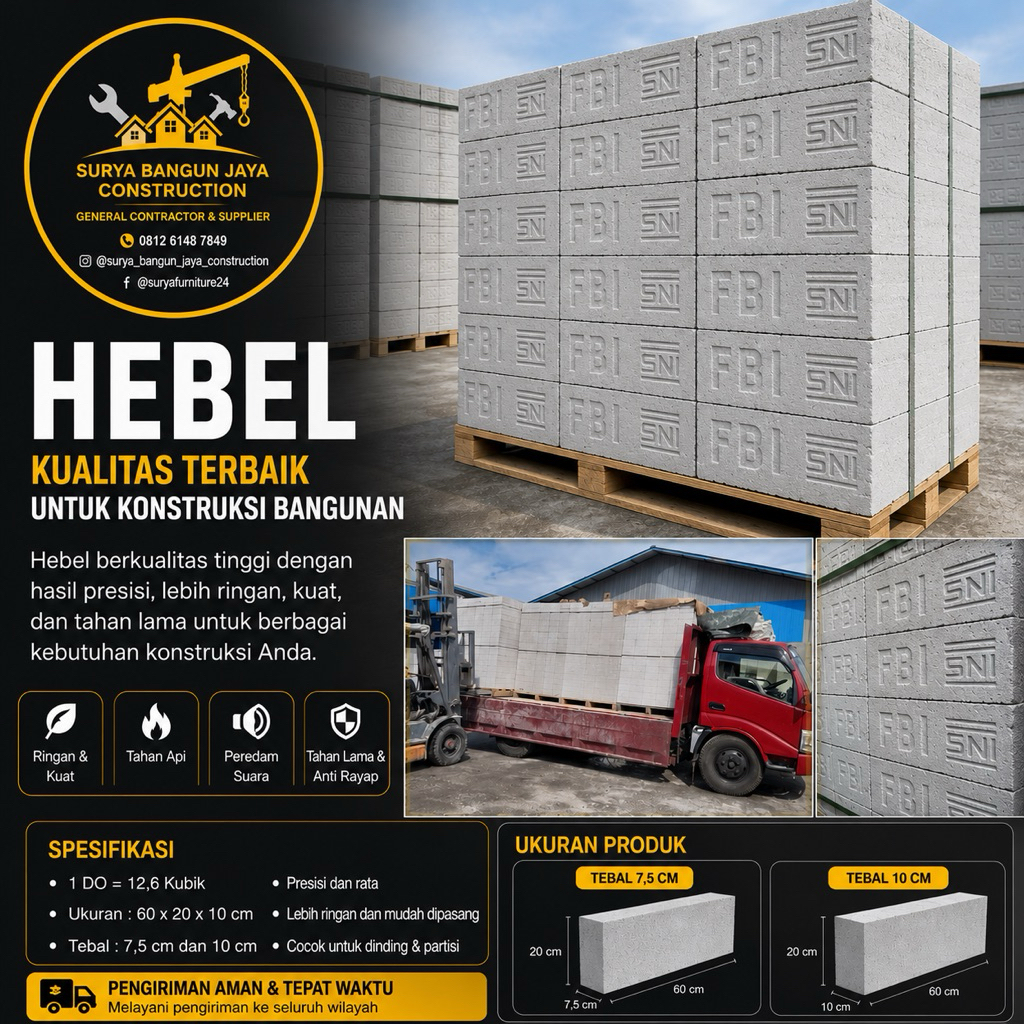 1 DO Bata Ringan Hebel FBI SNI 60x20x10 cm Bata Hebel Ringan Kuat Presisi