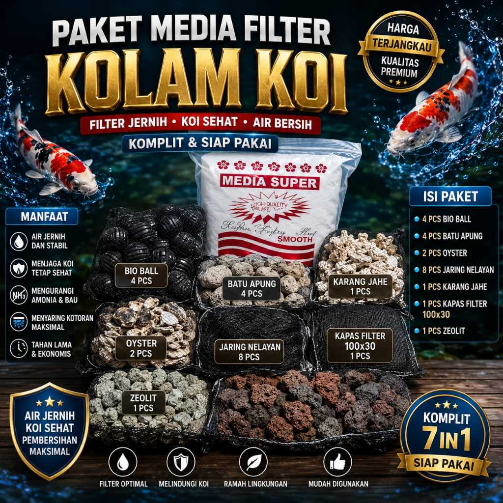 Paket media filter kolam koi Medium siap pakai/paket hemat media filter kolam aquarium medium