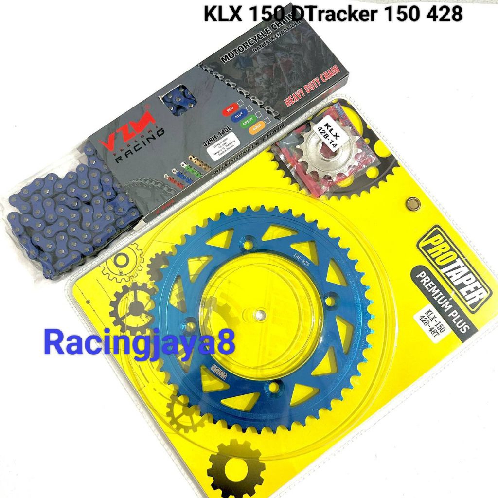 Gear set PROTAPER Biru KLX 150 DTRACKER 150 set rantai VZM Racing 428 Biru