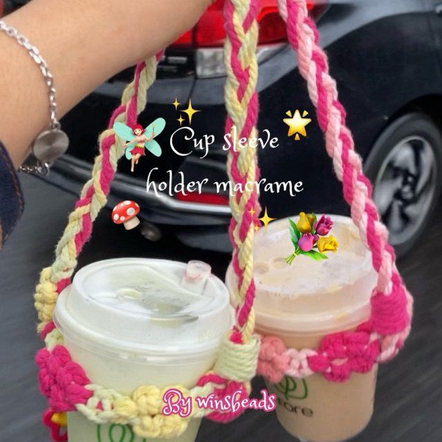 cup sleeve holder macrame/ cup sleeve /sarung cup/holder /gantungan tumbler/tumbler