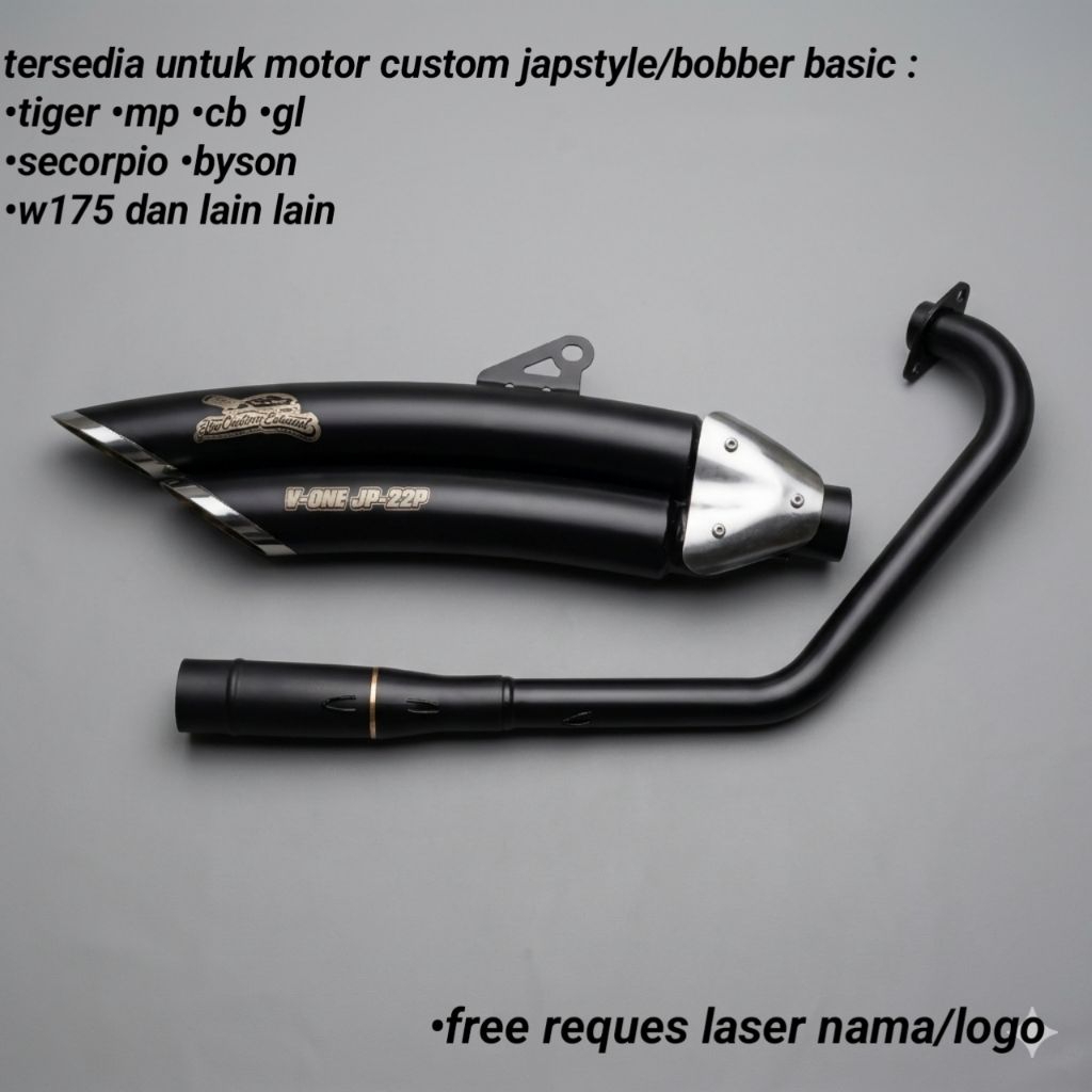 knalpot motor custom bober/japstyle type lengkung double muffler tiger w175 scorpio byson