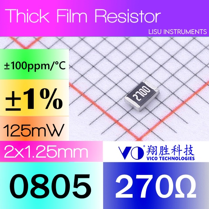 270R 0805 ±1% 125mW SMD Thick Film Resistor 270R 2700 SCR0805F270R V0