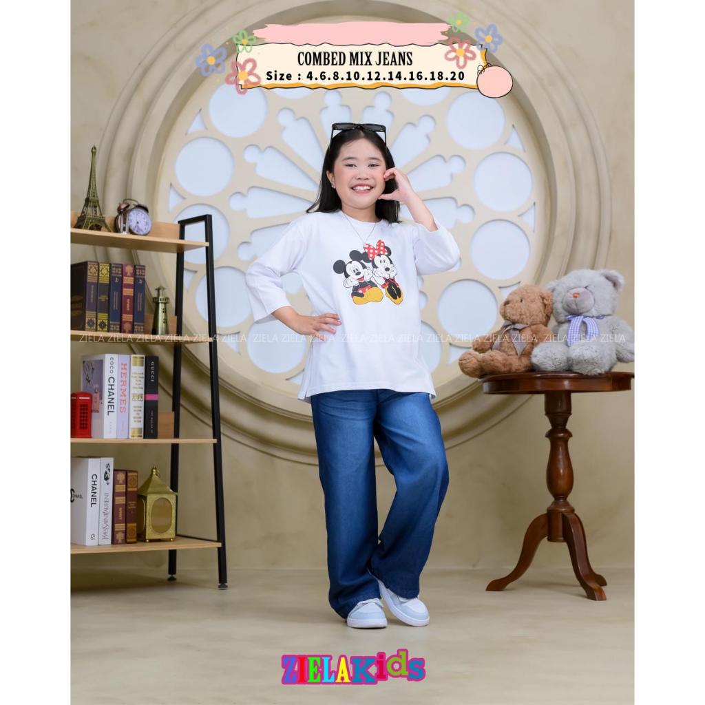 Setelan ZIELA Karakter Mickey Mouse terbaru celana jeans skena Mix kaos katun kombed super premium 2