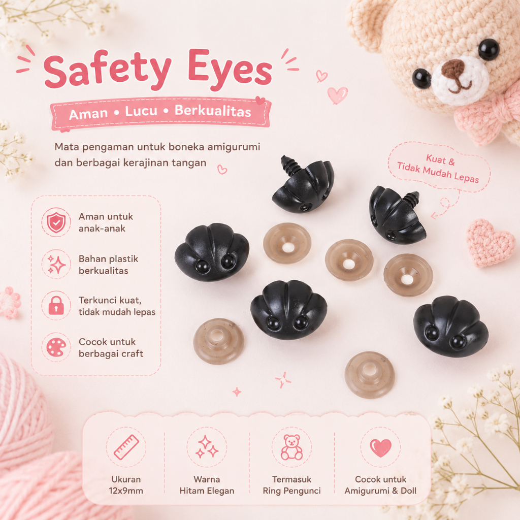 MADEBYBULAT - 10PCS HIDUNG BONEKA ANJING / DOG NOSE AMIGURUMI + PEREKAT