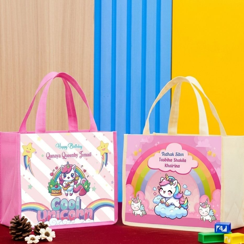 Goodie Bag Ultah Unicorn Custom Nama Anak Tas Ulang Tahun Anak Murah 2 Hari Jadi