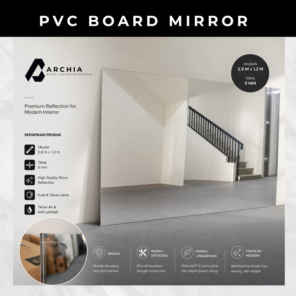 PVC Mirror Board Anti Rayap & Tahan Air |  Luxury PVC Mirror Panel |  Panel PVC Mirror Glossy | Tamp