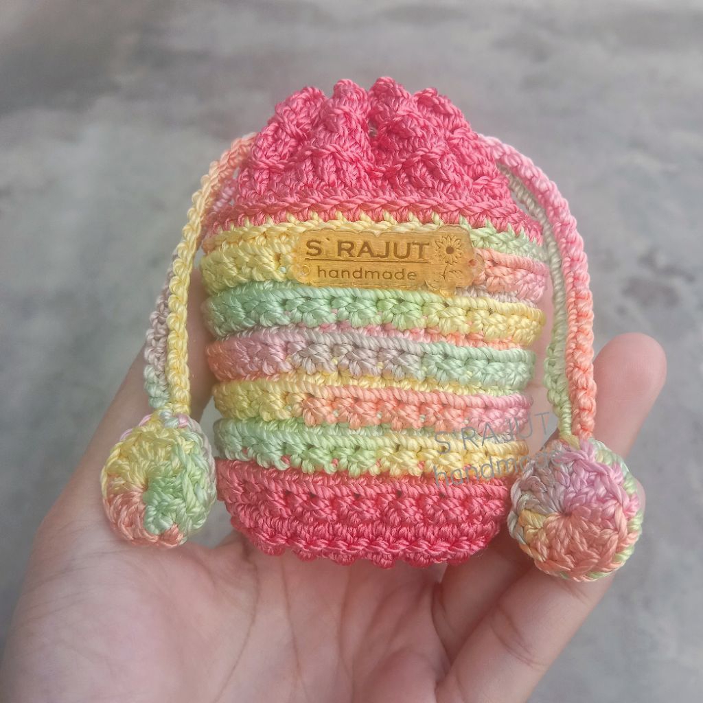 Drawstring Pouch Mini Rajut | Pouch Serut Mini Rajut | Bag Charm Pouch
