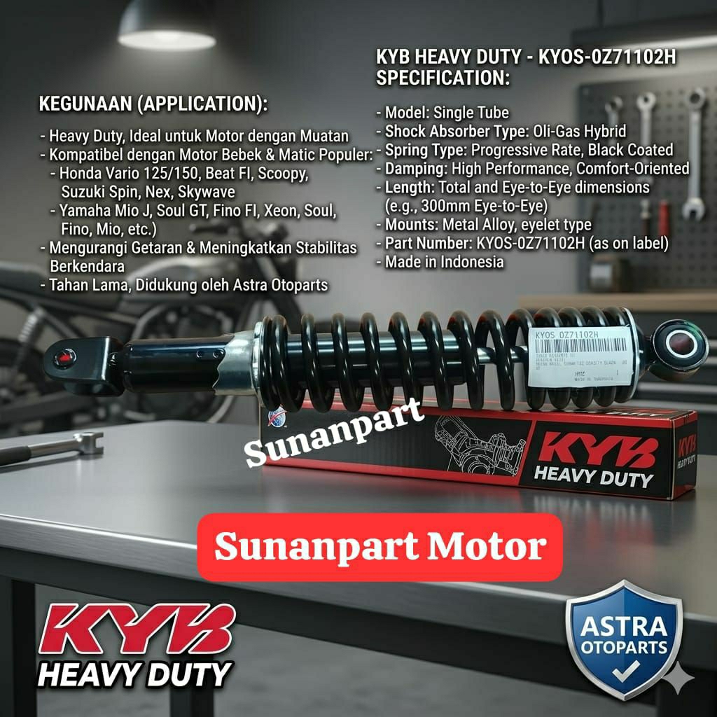 KYB Shock Absorber Motor Kayaba Heavy Duty KYOS-OZ71102H HITAM untuk All Matic 320mm (Vario, Beat FI