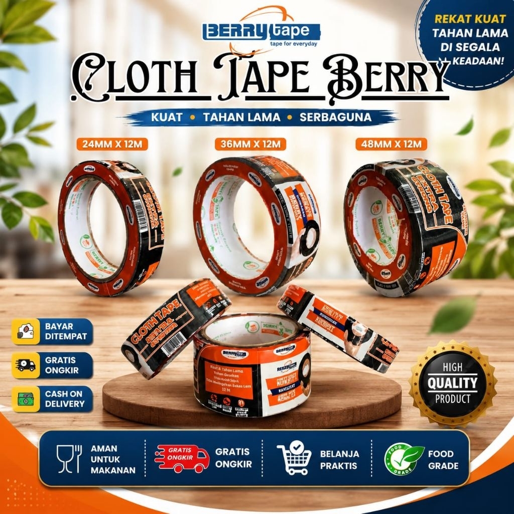 CLOTH TAPE / LAKBAN JILID HITAM MERK BERRY-LAKBAN KARPET-LAKBAN JILID-LAKBAN KAIN
