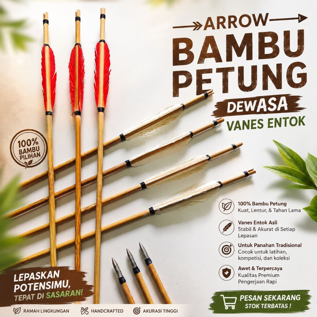 Arrow Bambu Petung Dewasa Vanes Entok / 6 Pcs Olahraga Panahan Tradisional