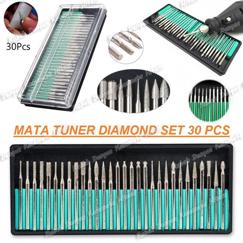 diamond burr set 30pcs / diamond pointed / diamond pointer tuner grafir akrilik kaca / mata bor ukir