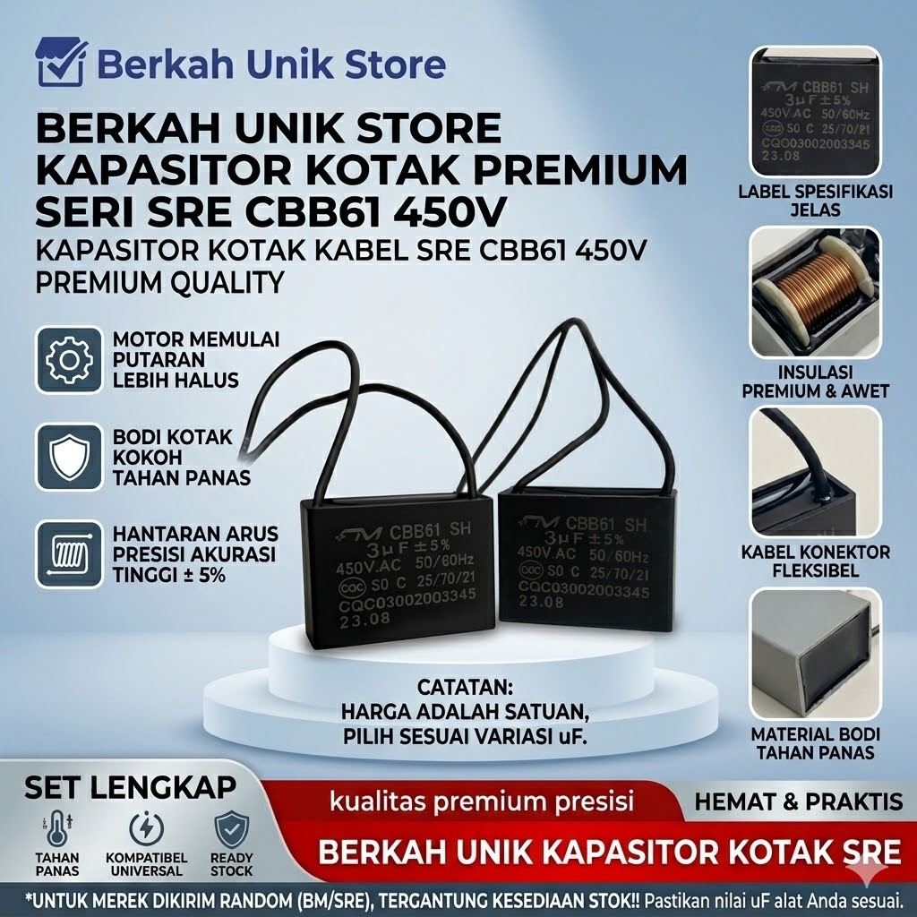 Kapasitor Kotak  450V SRE CBB61 - Kapasitor  Kotak Kabel SRE CBB61 450V