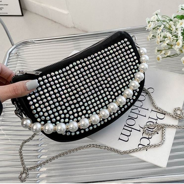 Tas Slempang Wanita Mutiara Import Tali Rantai