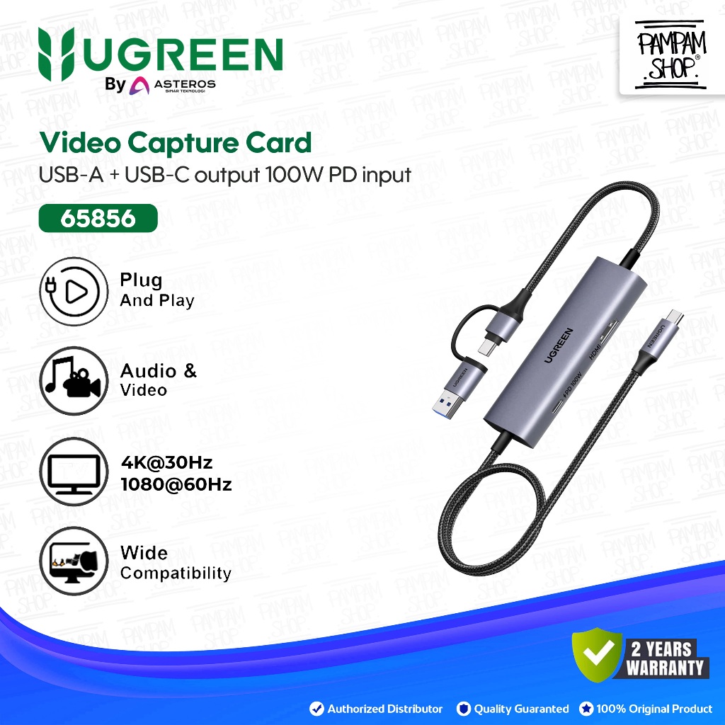 UGREEN 65856 Video Capture Card USB / Type C with PD 100W 4K 30Hz 2K 60Hz HDMI Loop Out 1080P 60Hz U