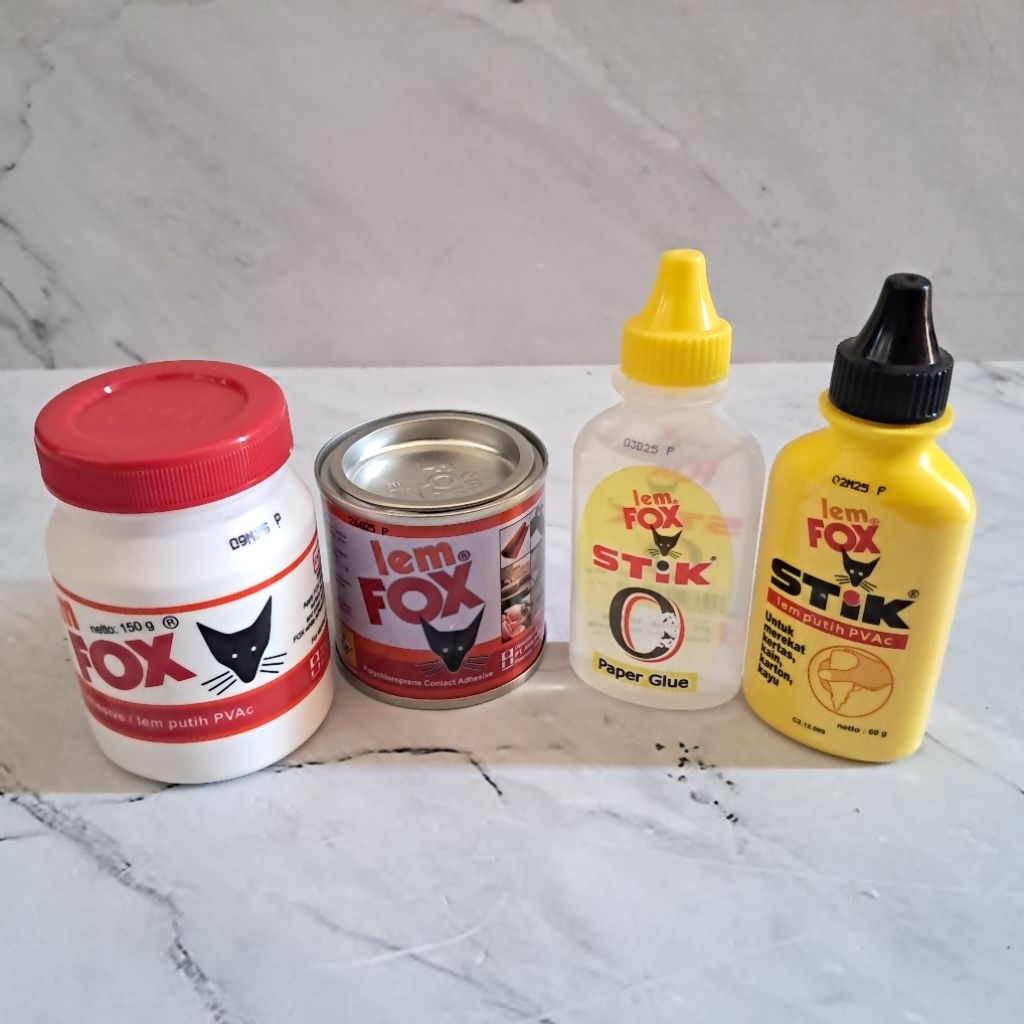 Lem fox botol putih / Lem fox kaleng merah / Lem fox stick