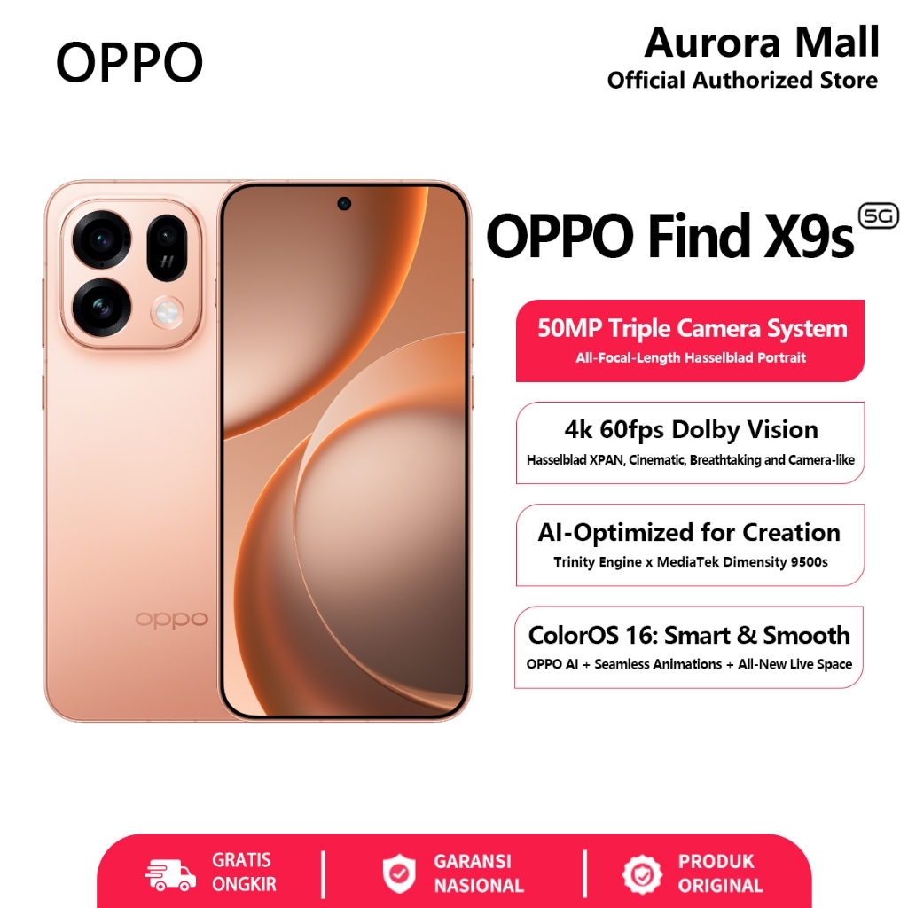 OPPO Find X9s 5G 12/256GB 12/512GB (12GB+12GB Extended RAM) Garansi Resmi Hp Terbaru 2026 Handphone