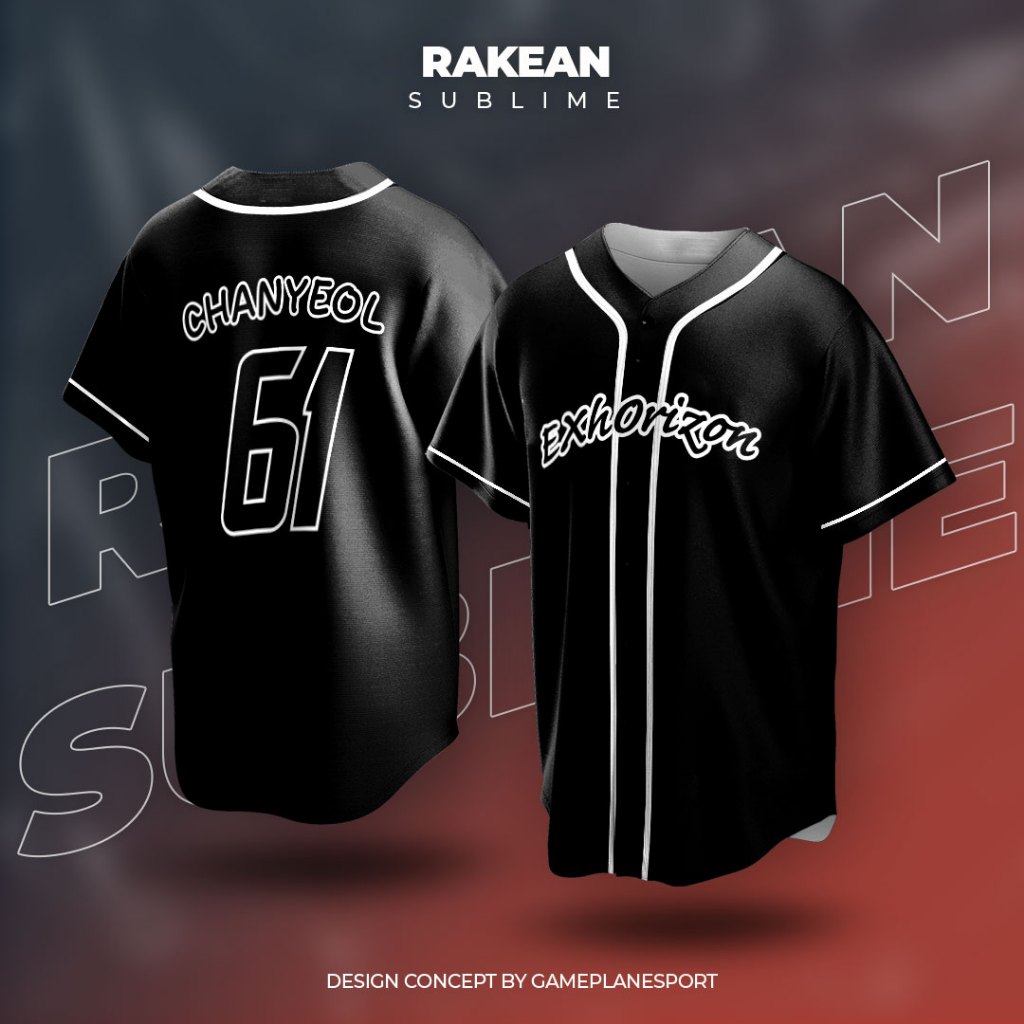 Baju Kaos Tshirt Dewasa Jersey Baseball The EXO Planet #6-EXhOrizon World Tour Hitam Exo-L Fanmade K